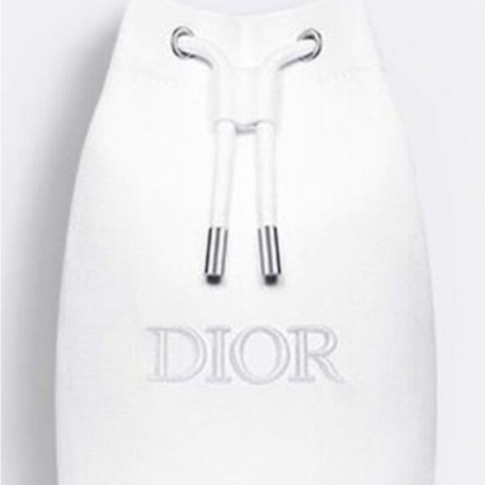 DIOR White Canvas Bucket Pouch Beauty Embroidered DIOR Logo & Box